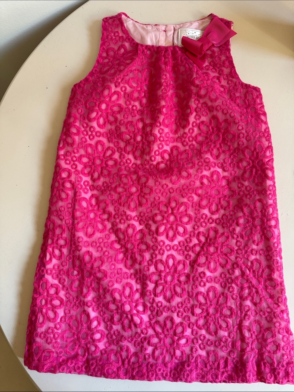 Gymboree Dressed Up Hot Pink Floral Lace Bow A-Line Dress